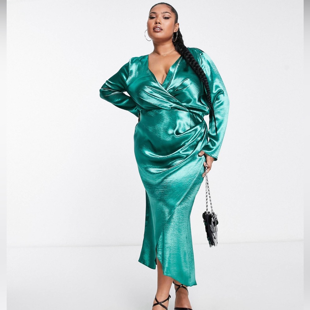 ASOS Curve Wraparound Satin Midi Dress Size 14